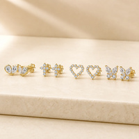 Boucles d'oreilles clous en moissanite, argent sterling 925, plaqué or 14K, plaqué rhodium, motifs cœur, croix, papillon, couleur D, pureté VVS, pour femme, scintillantes