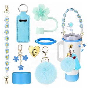 Offre Spéciale : Ensemble Cadeau d'Accessoires Colorés pour Gobelets de 40 oz - 7/8/12 Pièces avec Poignée Perle, Breloque Fleur, Cozy, Porte-clés, et Bottes de Protection pour Gobelets - Product Image 1