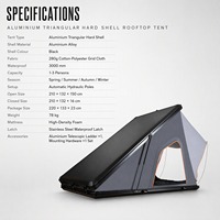 Tenda Atap Mobil Segitiga Aluminium Hard Shell Otomatis untuk Camping, Pasokan Pabrik, Cocok untuk SUV 4x4