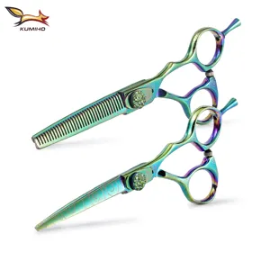 2019 KUMIHO CLQ-60 New Arrival hair scissors set 6inch colorful hair shear green barber scissors Chinese 440C stainless high