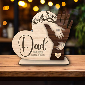 Engravable Wood Father's Day Decor - Personalized Family Bond Home Decor | Laser Engraved <b>Wooden</b> <b>Craft</b> Wholesale - Product Image 3