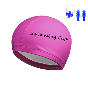 Bonnet de bain unisexe multicolores en polyester enduit PU imperméable et élastique avec pince-nez et bouchons d'oreilles - Product Image 1