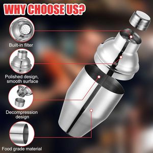 Shaker à cocktails Martini en acier inoxydable de qualité alimentaire, écologique, moderne, 550 ml, avec passoire intégrée, logo personnalisé - Product Image 3