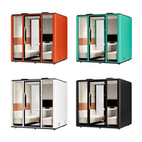 Cabine acoustique modulaire insonorisée 6 places avec éclairage LED, prise de courant et panneau en verre trempé de sécurité