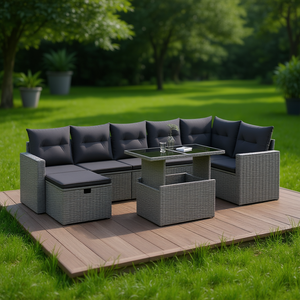 Ensemble de canapés de jardin en rotin PE gris 6 places, résistant aux intempéries, mobilier d'extérieur au design contemporain - Product Image 2