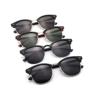 الأزياء الرجعية Uv400 شعار معدني اليدوية نصف حافة المتطابقة النظارات الشمسية أحدث الأصلية الاستقطاب Oculos النظارات الشمسية