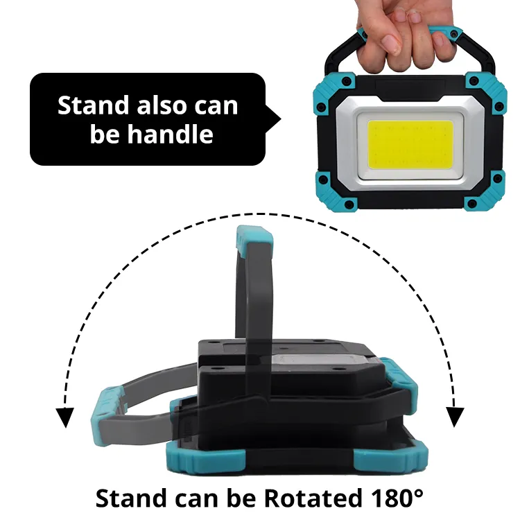 Senter Isi Ulang Daya USB 15W, Lampu Sorot LED COB Portabel, Lampu Kerja Lipat Merah dengan Power Bank