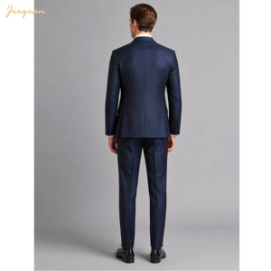 Costume sur mesure homme, simple boutonnage, en tissu TR, revers cranté, 2 boutons, ensemble 2 pièces, bleu marine, poches obliques, pour affaires, mariage, bureau - Product Image 2