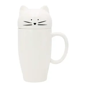 white custom design black decal ceramic 3d cat mug