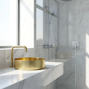 Évier de comptoir moderne en acier inoxydable doré de luxe pour le lavage des mains dans une villa, avec égouttoir, vasque ronde - Product Image 6