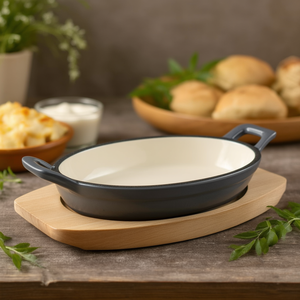 Mini casseruola ovale grigio lava con manici per cuocere e servire - Product Image 3