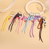 Schattig hartvormig kralen gevlochten touw sleutelhanger handgemaakte strik hanger kleurrijke geweven koord tas charme Y2K mode meisje sleutelring cadeau