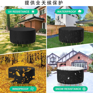 Housse de table ronde noire pour l'extérieur, tissu Oxford imperméable 210d, pour la protection des meubles de salle à manger, protection solaire - Product Image 4