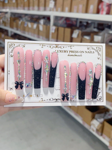 <span class=keywords><strong>Faux</strong></span> ongles longs faits main en ABS, motif papillon <span class=keywords><strong>bleu</strong></span> <span class=keywords><strong>pastel</strong></span> et rose, avec perles, 10 pièces, à coller, finition brillante douce, pour usage quotidien - Product Image 5