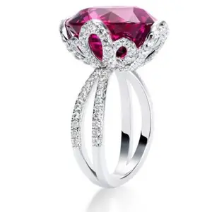 Mewah Pink Cubic Zirconia Bunga Cincin Vintage Putri Pertunangan Pernikahan Cincin untuk Wanita Fashion Birthstone Perhiasan