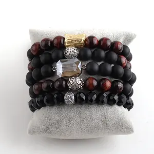 Mode Vrouwen Sieraden Stretch Natuurlijke Chip Steen & Glas Crystal Pave Armbanden Charm Elastische Druzy Stack Armband Set