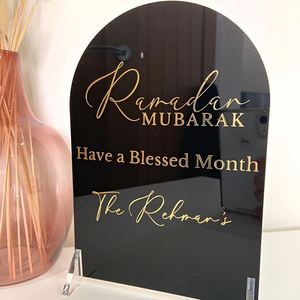 <b>Ramadan</b> White Home <b>Decor</b> Islamic Gifts Eid Mubarak Black Acrylic Table Sign - Product Image 1