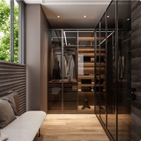 Armoire de chambre à coucher de style villa de luxe, avec portes en verre et structure en acier, placard moderne en bois sur mesure, dressing