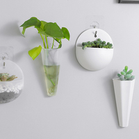 I1176 Pot de fleurs hydroponique mural blanc, vase suspendu, jardinière murale en plastique avec crochets