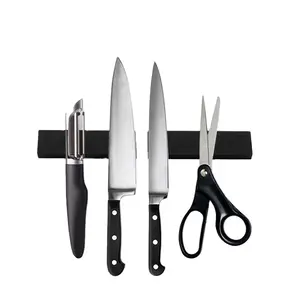 Good Quality 10 Inch Knife block magnetic Black Silicon Stainless Steel Magnetic Knife Strip Magnetic Knife Holder