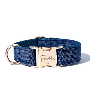 Personalized Velvet Solid Puppy Collar with Free Harness Leash Set & <b>Customized</b> <b>Dog</b> <b>Tag</b> Bowknot Decoration Navy - Product Image 1