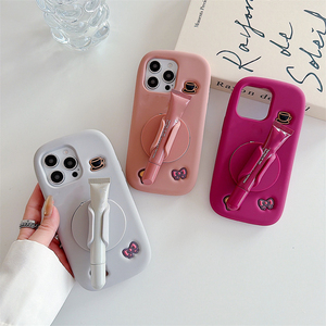 Funda de silicona con diseño de brillo labial y lazo para iPhone 17 16 15 Pro Max, soporte para café, espejo y tinte labial/bálsamo - Product Image 3
