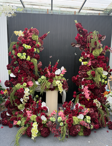 <span class=keywords><strong>Arche</strong></span> de <span class=keywords><strong>fleurs</strong></span> artificielles rouge foncé, feuilles vertes, boule de <span class=keywords><strong>fleurs</strong></span>, centre de table, arrière-plan de mariage, arrangement floral - Product Image 3