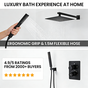 Ensemble de système de douche de salle de bain en laiton noir mat moderne avec pommeau de douche dissimulé au plafond avec affichage numérique - Product Image 2