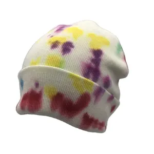 새로운 도착 넥타이 염료 니트 비니 모자 가을 겨울 따뜻한 힙합 Bonnets 성인 탄성 코튼 Skullcap 헐렁한 모자