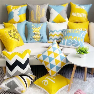 Capa de almofada decorativa personalizada, capa amarela de almofada para quarto com estampa geométrica, decoração de casa, sofá