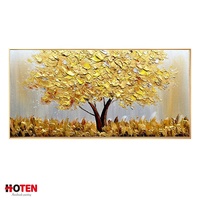 Peinture à l'huile originale moderne horizontale peinte à la main, arbre doré, sur toile épaisse, style couteau, paysage décoratif, taille personnalisée