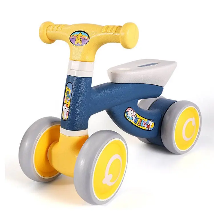 Auto senza pedali per bambini a quattro ruote che impara a camminare senza poggiapiedi veicolo giocattolo a frizione opzionale a due colori rosa-giallo