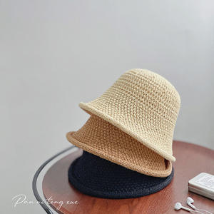 Chapeau Bob Femme en Coton Tricoté Creux Brodé à la Main et Gaufré, Couleur Unie, Décontracté, Respirant, Protection Solaire, Printemps - Product Image 5