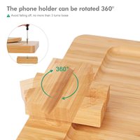Tablette de canapé pliable en bambou avec finition laquée, rangement pour salon, support de téléphone à clip