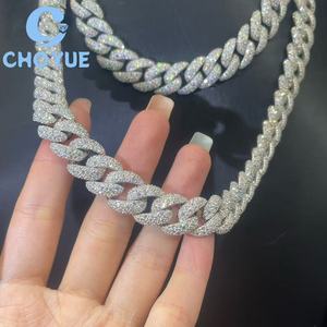 สร้อยคอแฟชั่นเงินแท้ 925 ประดับเพชรโมอิสซาไนต์ VVS ขนาด 14 มม. แบบ Cuban Link สำหรับผู้ชาย สไตล์ฮิปฮอป ประดับเพชรเต็มเส้น ผ่านการทดสอบเพชร GRA - Product Image 3