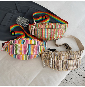 Mode Simple extérieur petit mignon ceinture <span class=keywords><strong>sac</strong></span> <span class=keywords><strong>de</strong></span> <span class=keywords><strong>sport</strong></span> arc-en-ciel couleur paille tressé Fanny Pack femmes taille <span class=keywords><strong>sac</strong></span> - Product Image 1