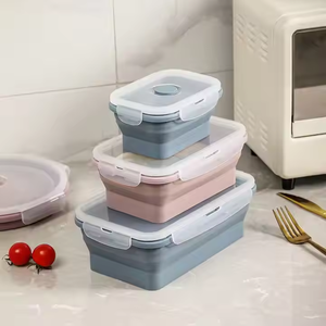Leadcare - Juego de 4 Loncheras Bento Plegables de Silicona Cuadradas, Ecológicas, Libres de BPA, Aptas para Alimentos, con Tapa de Plástico Plegable Apta para Microondas - Product Image 2
