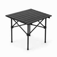 Table de camping pliante, table de pique-nique portable d'extérieur, table à lattes en acier noir mat avec sac de transport