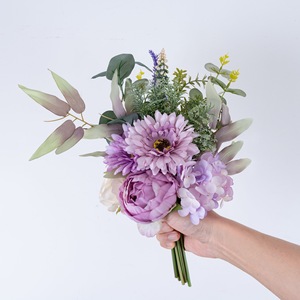 Bouquet de fleurs artificielles CallaFloral, hydrangea et pivoine violettes, décoration intérieure pour mariage - Product Image 2