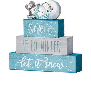 ของตกแต่งคริสต์มาสไม้เรียบง่าย รูปทรงสี่เหลี่ยมผืนผ้า สีเรโทร งานฝีมือ ของตกแต่งวันหยุด สำหรับตกแต่งบ้าน ห้องครัว โต๊ะ - Product Image 3