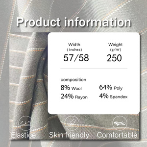 Vải may vest nam chất liệu pha trộn mềm mại, dệt twill, họa tiết sọc, 250 GSM, bán buôn, chất liệu Rayon/Poly/<span class=keywords><strong>Wool</strong></span>/Spandex - Product Image 2