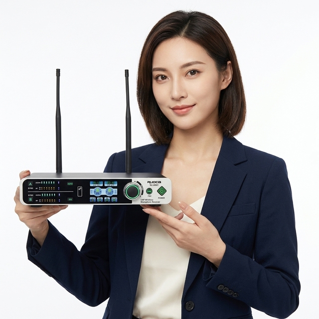 Dual Channel UHF Wireless Handheld Microphone Receiver Portable Audio for Karaoke Stage Speech RUOCA RC-U8051 Made in China