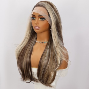Perruque en dentelle de soie japonaise, mèches brunes dorées, <span class=keywords><strong>cheveux</strong></span> <span class=keywords><strong>longs</strong></span> bouclés, perruque naturelle à dentelle frontale 13*4 - Product Image 2