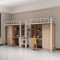 Lit superposé moderne à usage commercial avec bureau intégré, idéal pour dortoirs d'étudiants, lits d'école, appartements, avec étagère intégrée