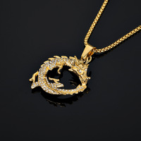 Pendentif Dragon en Acier Inoxydable 316L Or avec Cristaux CZ Pavés, Collier Chaîne Boîte Mythique Chinoise, Bijoux Homme Femme Personnalisé OEM