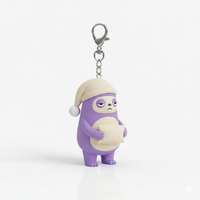 Porte-clés pendentif de sac à dos en caoutchouc durable, motif monstre paresseux violet de dessin animé 3D personnalisé