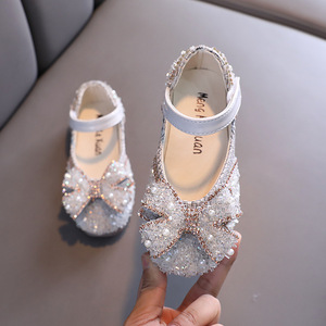 Scarpe da principessa per bambini scarpe da sposa Glitter per ragazze di moda strass per bambini ballerine scarpe di cuoio per bambini - Product Image 3