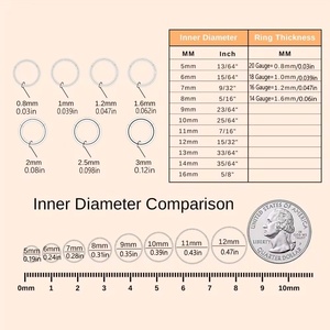 Anillo de titanio ASTM F136 de 18G para nariz, oreja, tragus, septum, concha, <span class=keywords><strong>labio</strong></span>, cartílago, doble <span class=keywords><strong>aro</strong></span>, con circonita cúbica (CZ) y sistema clicker, 1 unidad - Product Image 6