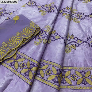 Traditionelle afrikanische Stickerei 5 Yards Bazin Stoff mit 2 Yards Net Lace für Kleid - Product Image 3