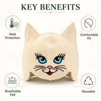 Gorro de Sauna de Fieltro de Lana con Diseño de Gato Adorable, Protección Contra el Calor, Transpirable, para Baño de Vapor y Spa